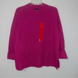 Gap Womens Sweater Bright Pink Fuschia Tunic Wide Rib Knit Side Slits Medium NEW